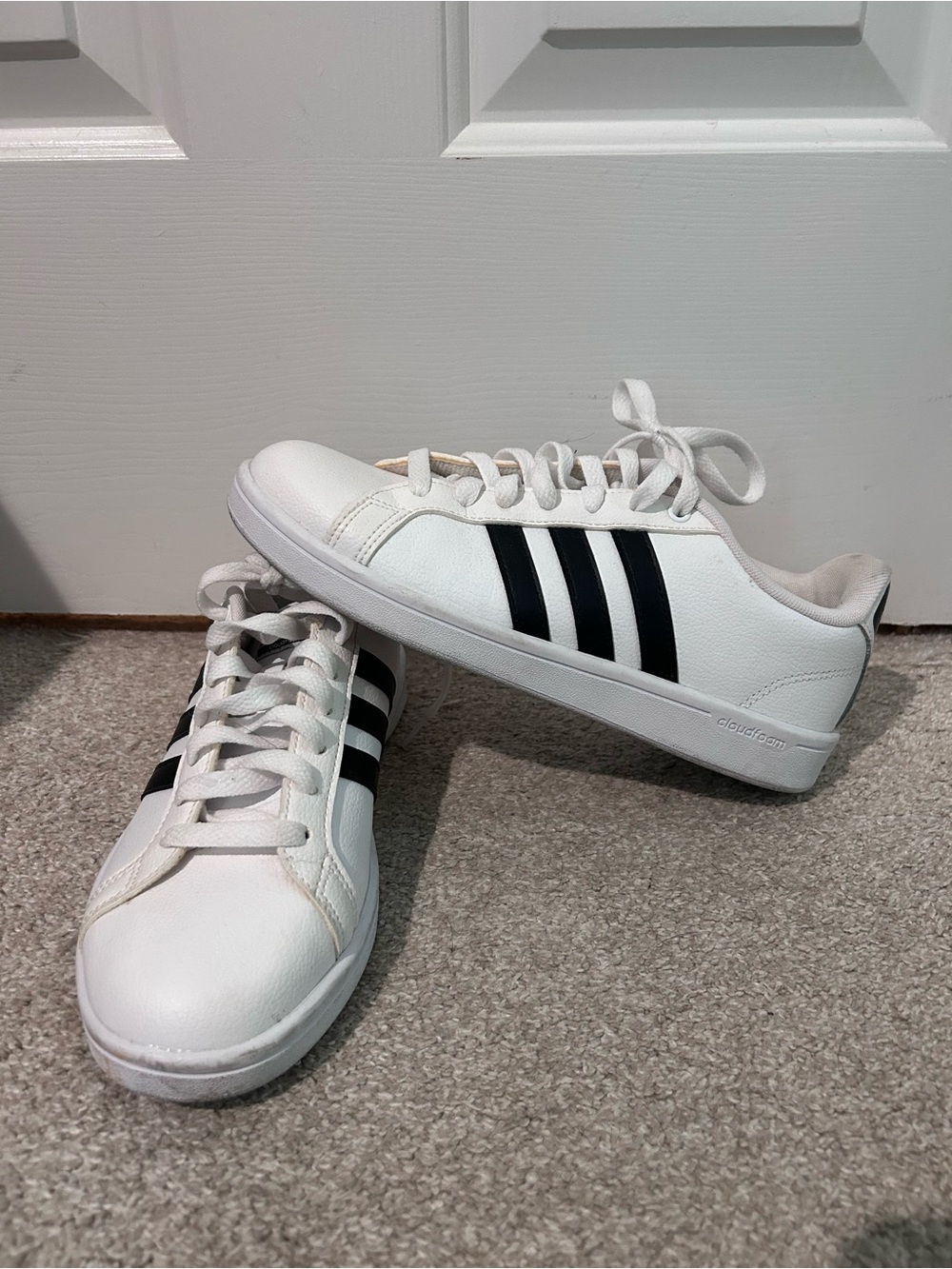 Adidas Women White Sneakers with Black Stripes